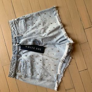 Jeweled denim shorts